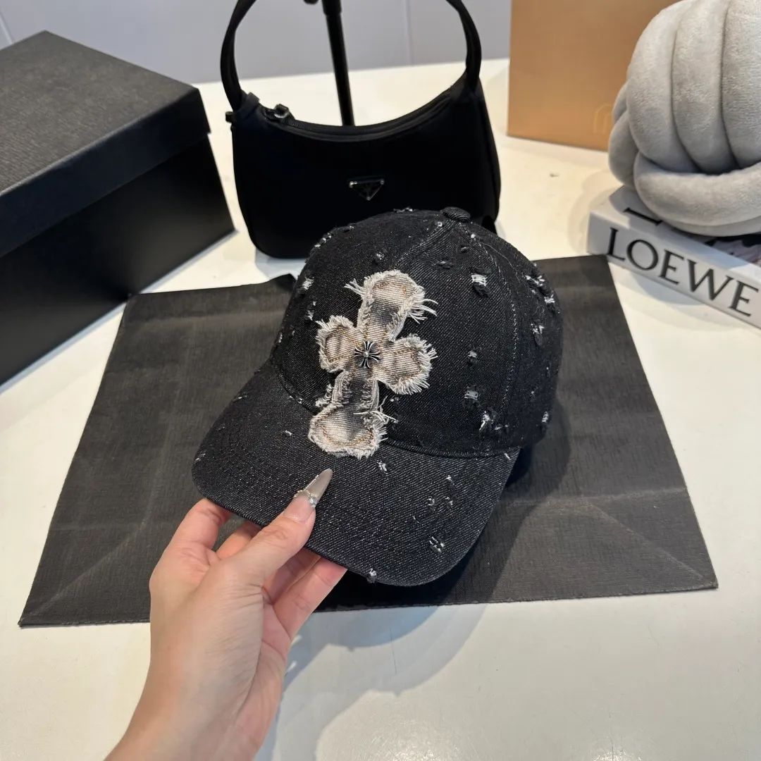 P70 Chrome Hearts 💓Denim ripped early spring Korean style fashion retro distressed ripped hat worn design versatile baseball cap peaked cap